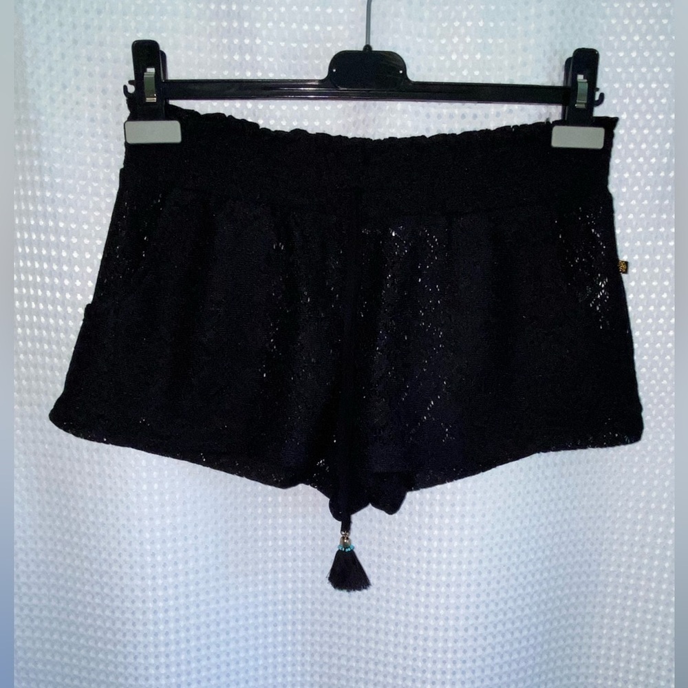 La Vie en Rose AQUA swimsuit coverup black lace shorts size Medium‎ - Picture 3 of 13